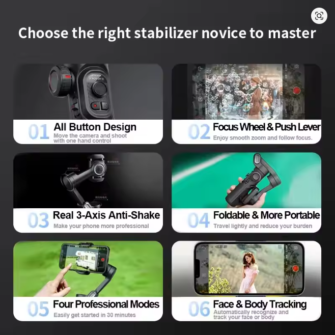 AOCHUAN stabilisateur de cardan portable 3 axes SmartXE pour Smartphone pour iPhone Android AI suivi du visage TikTok Vlog