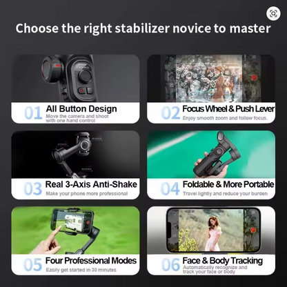 AOCHUAN stabilisateur de cardan portable 3 axes SmartXE pour Smartphone pour iPhone Android AI suivi du visage TikTok Vlog
