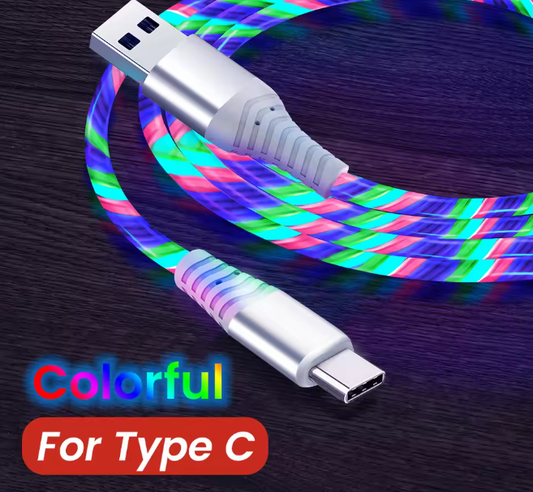 Câble de charge rapide LED lumineux – USBC – Câble de données avec effet lumineux rétroéclairé (style streamer)